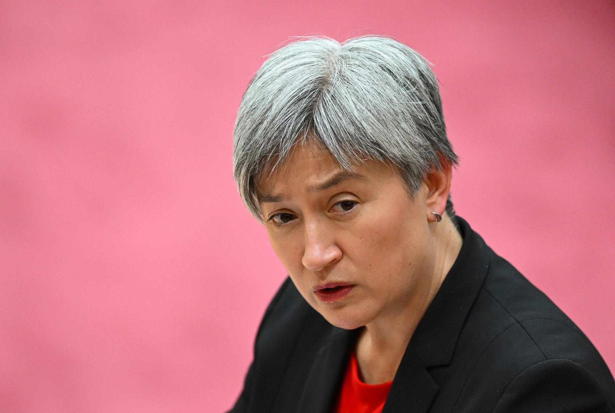 Australian Foreign Minister Penny Wong speaks in the Senate chamber at Parliament House in Canberra, Australia, on October 16. Wong spoke in ominous tones of “great competition” in Asia, where “complacency is not an option”. Photo: AAP / dpa