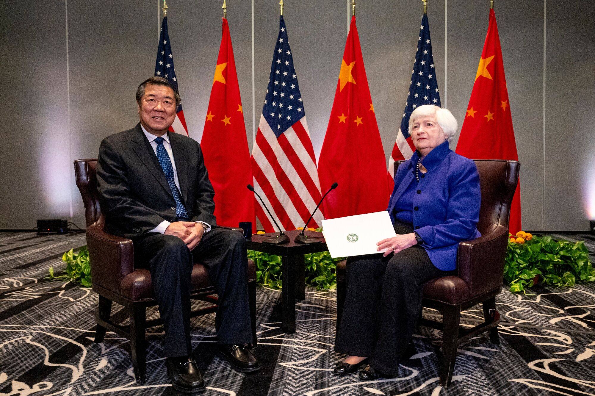 US Treasury Secretary Janet Yellen meets Chinese Vice-Premier He Lifeng in San Francisco on Friday. Photo: Bloomberg