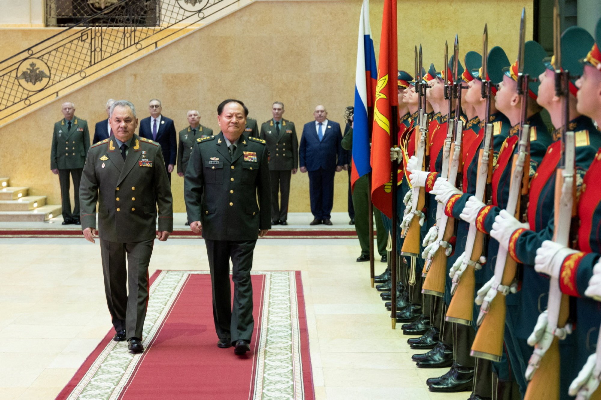 Russian Defence Minister Sergei Shoigu meets Chinese Central Military Commission vice-chairman General Zhang Youxia in Moscow on Wednesday. Photo: Reuters.