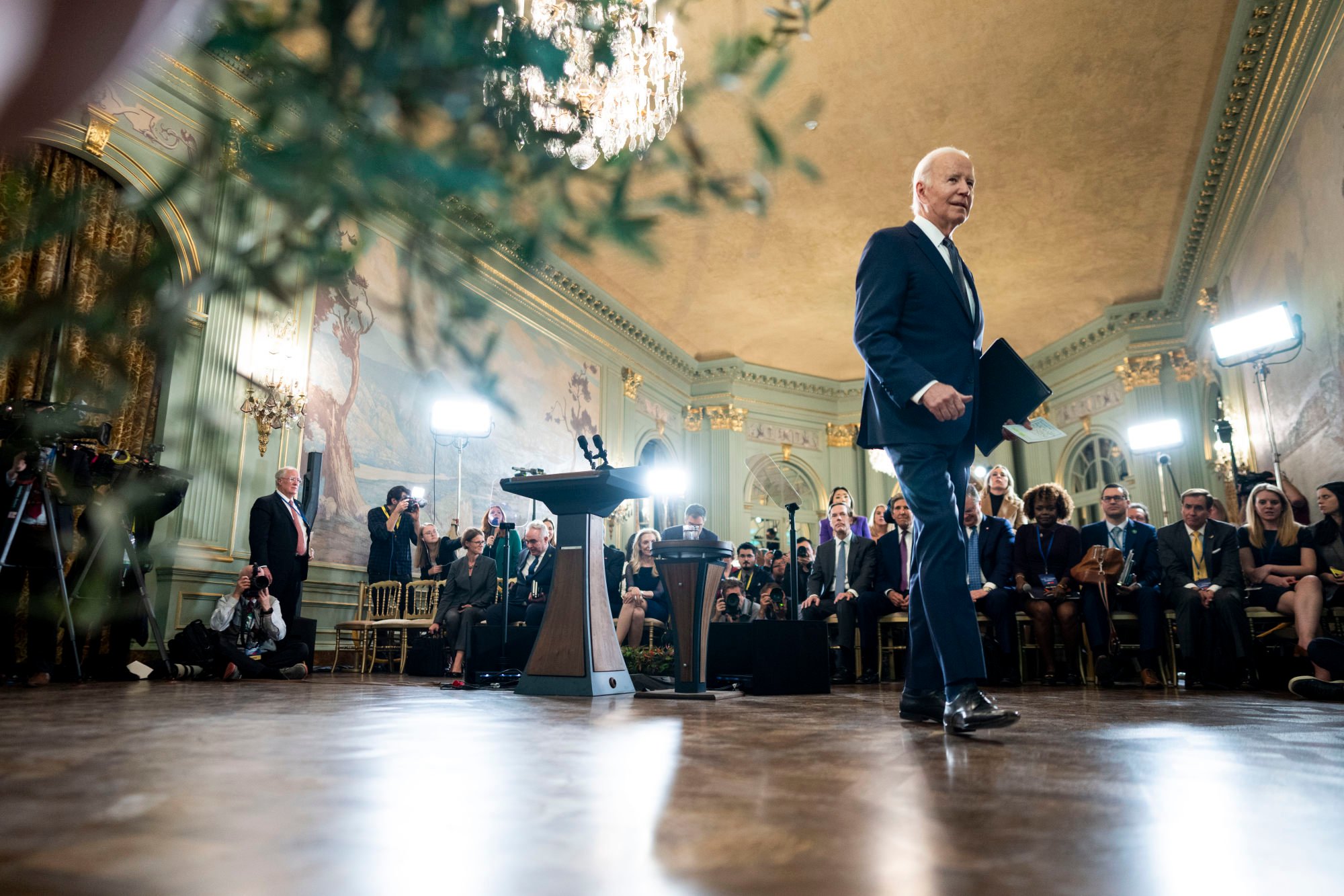Joe Biden pictured leaving a press conference following the talks in California. Photo: AP