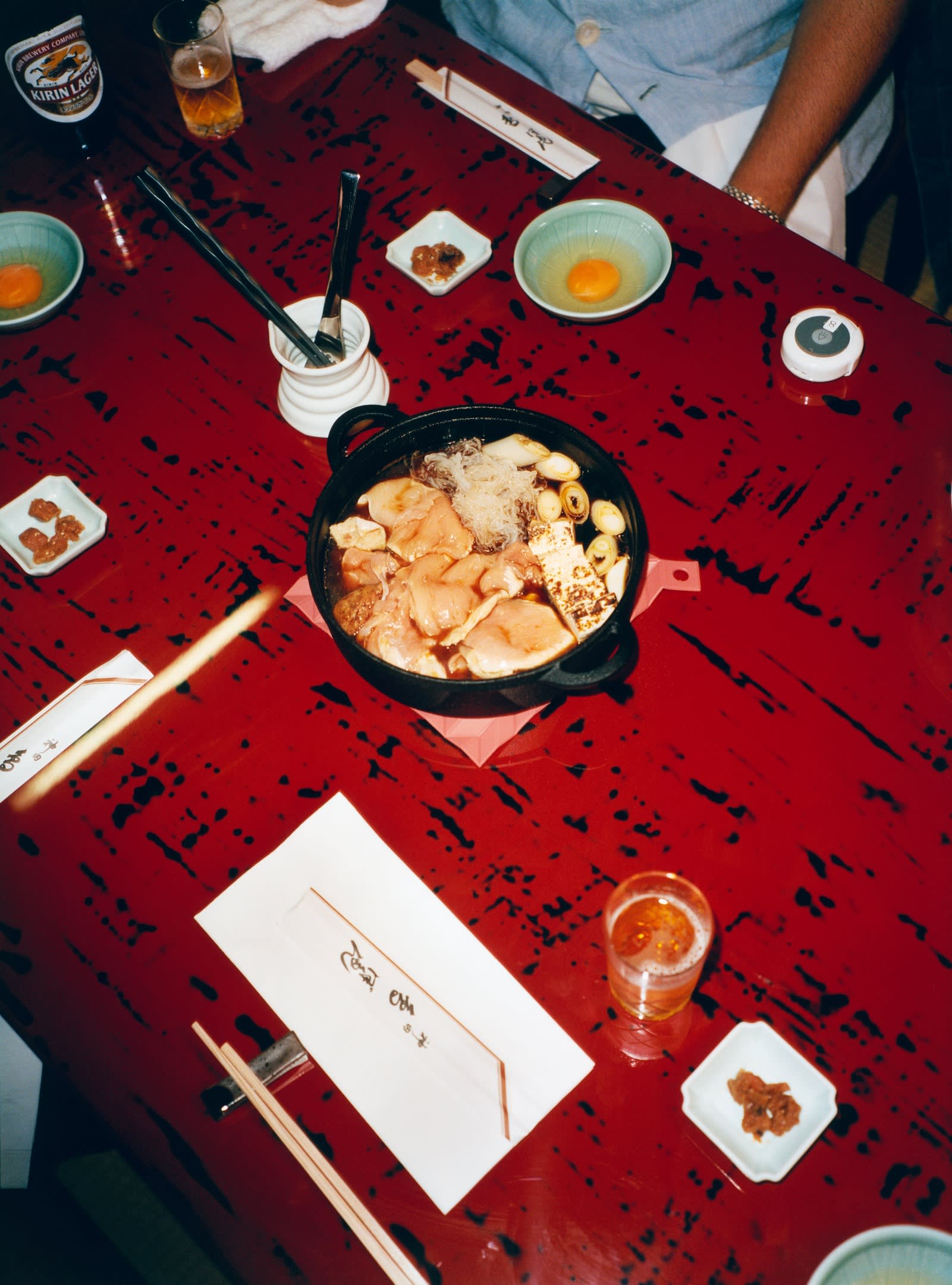 Chicken simmers in the hot pot at Botan