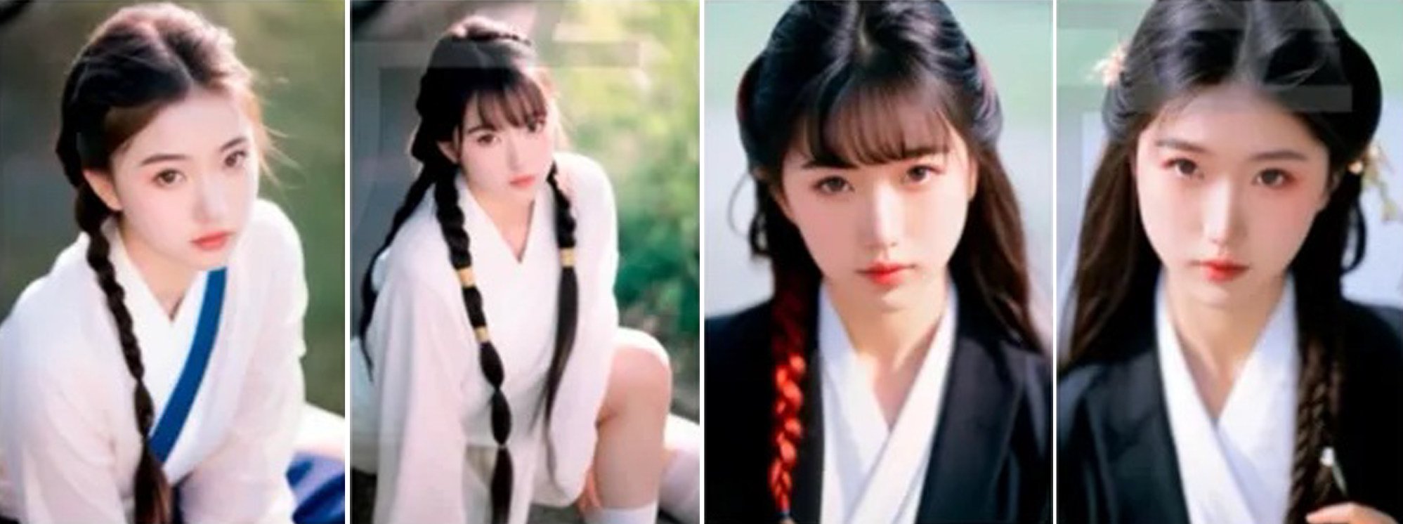The original artificial intelligence-generated image of an Asian lady, left, is at the centre of an intellectual property dispute presided over by the Beijing Internet Court. To the right of the picture are three images generated during the process of creating the final one that was the subject of infringement. Photo: Xiaohongshu/Stable Diffusion AI