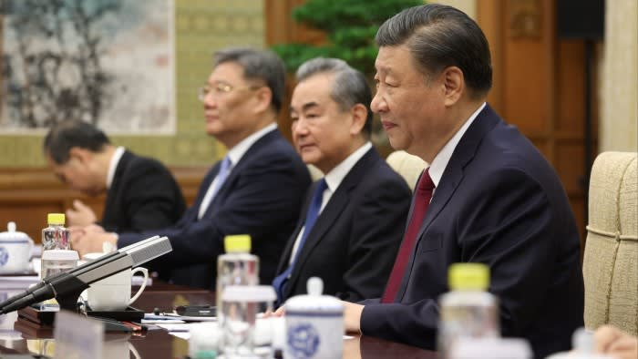 Xi Jinping and fellow leaders at a summit with the EU on Thursday