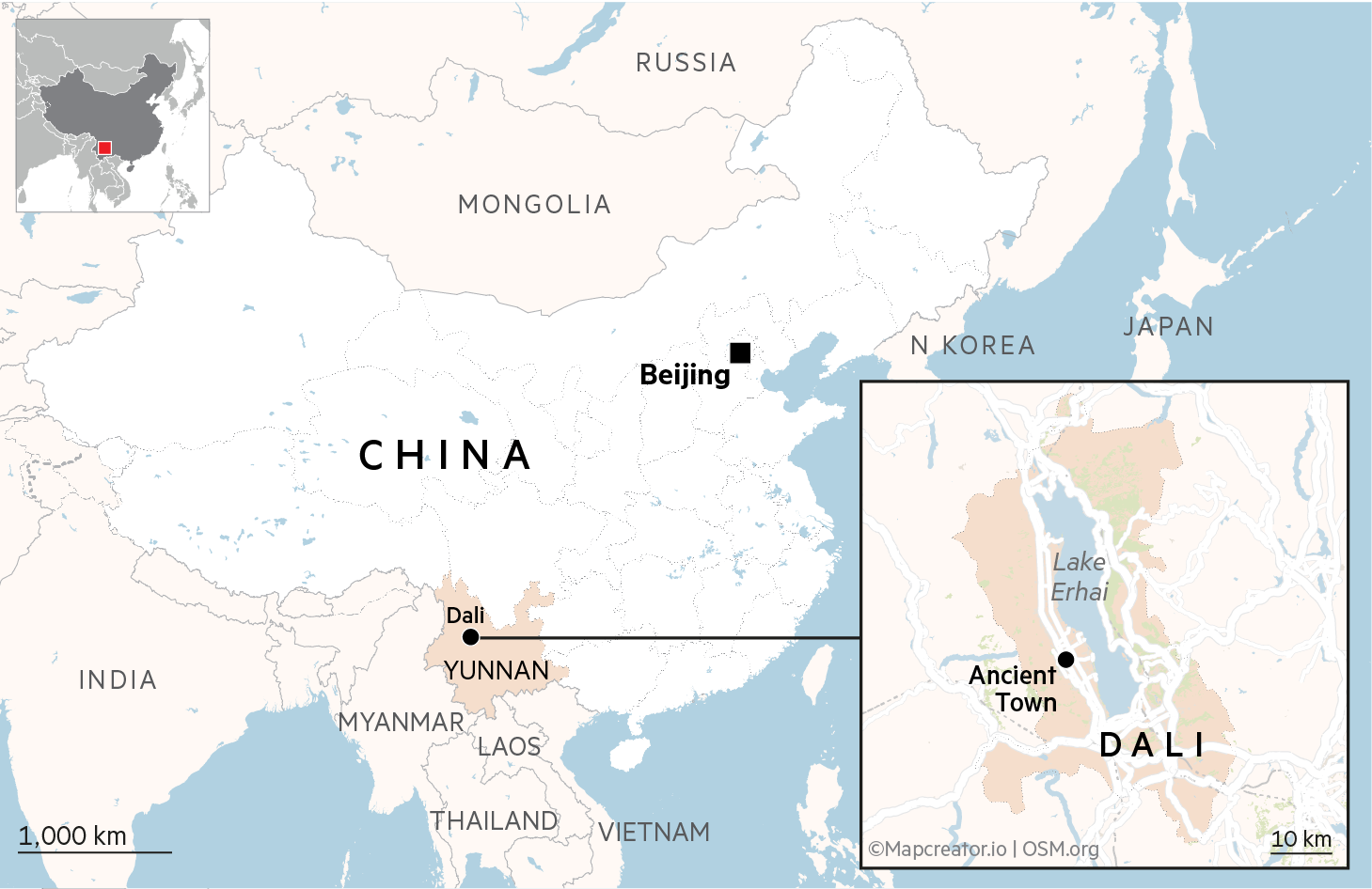 Map showing Dali’s location in China