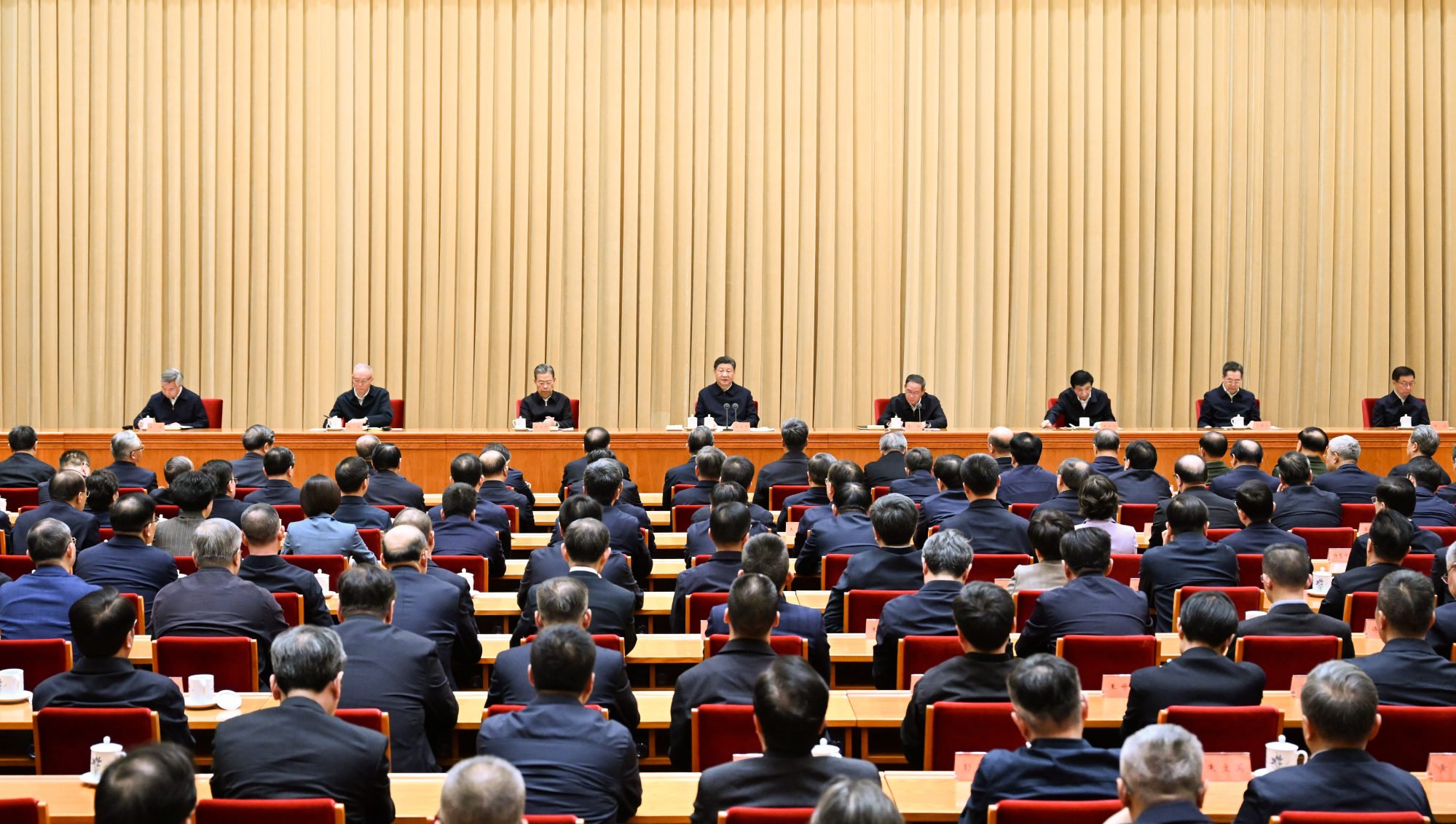 Chinese President Xi Jinping speaks at the Central Conference on Work Relating to Foreign Affairs in Beijing. Li Qiang, Zhao Leji, Wang Huning, Cai Qi, Ding Xuexiang, Li Xi and Han Zheng attended the conference. Photo: Xinhua