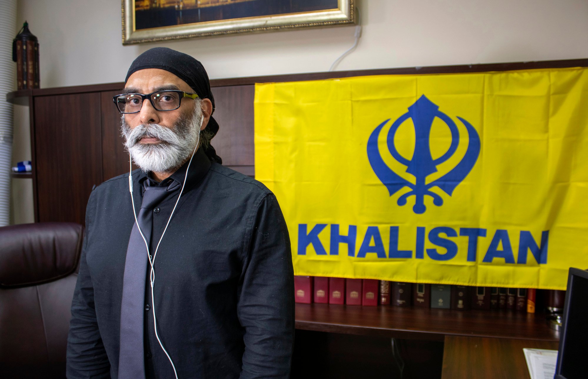 Sikh separatist Gurpatwant Singh Pannun, an American citizen, in his office in New York on November 29. Photo: AP