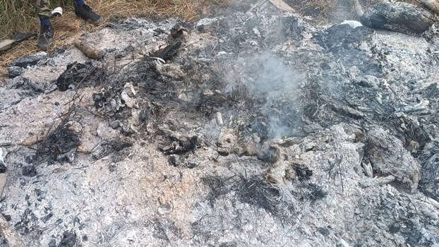 ENG_BUR_BodiesBurned_12262023.2.jpg The remains of burned bodies are seen in Pa Lon Twi village of Mindat township in western Myanmar's Chin state, Nov. 10, 2022. (Chinland Defense Force-Mindat)