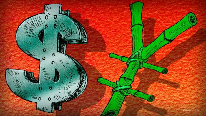 James Ferguson illustration of a steel dollar, next to a bamboo renminbi