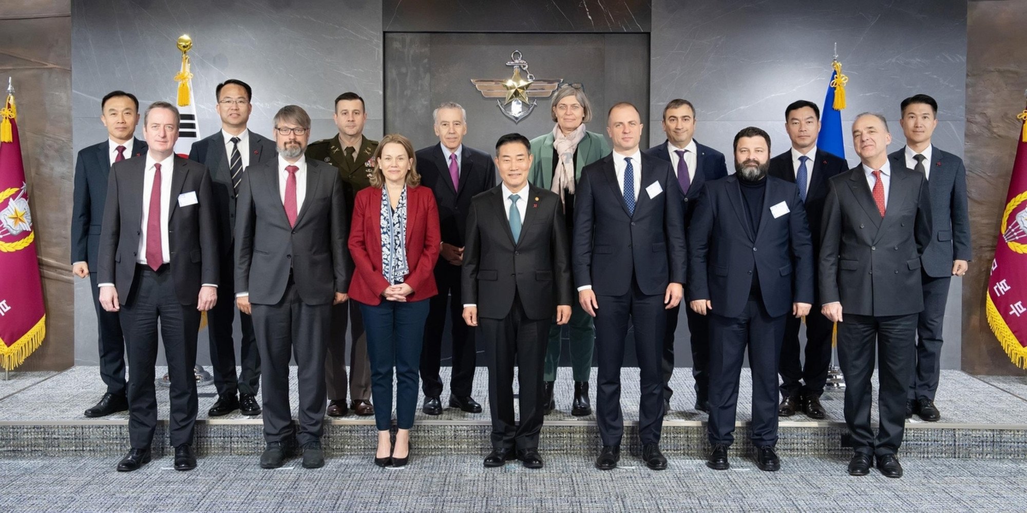 South Korean Defence Minister Shin Won-sik (centre, first row) pictured with Nato represenatives. Photo: Ministry of National Defence, South Korea