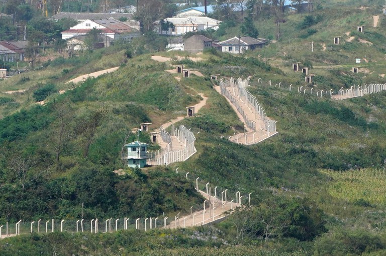 russia-north-korea-27.jpg Guard posts and fences ring a hill side on the North Korea border with Russia and China seen from China's Yiyanwang Three Kingdoms viewing platform in Fangchuan in northeastern China's Jilin province Tuesday, Sept. 12, 2023. Credit: Ng Han Guan/AP
