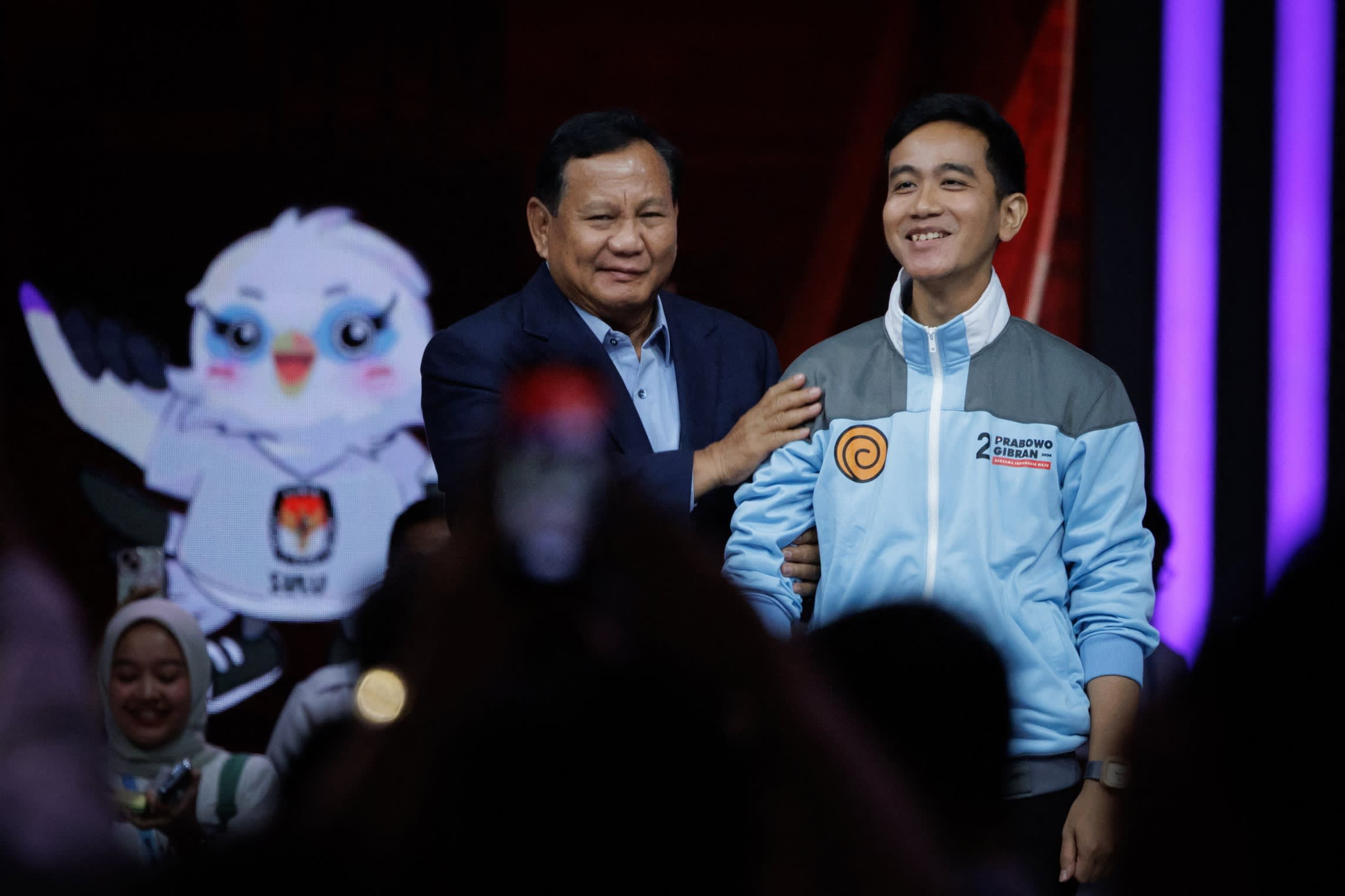 Prabowo Subianto, Indonesia’s leading presidential candidate, with his running mate Gibran Rakabuming Raka, Joko Widodo’s son
