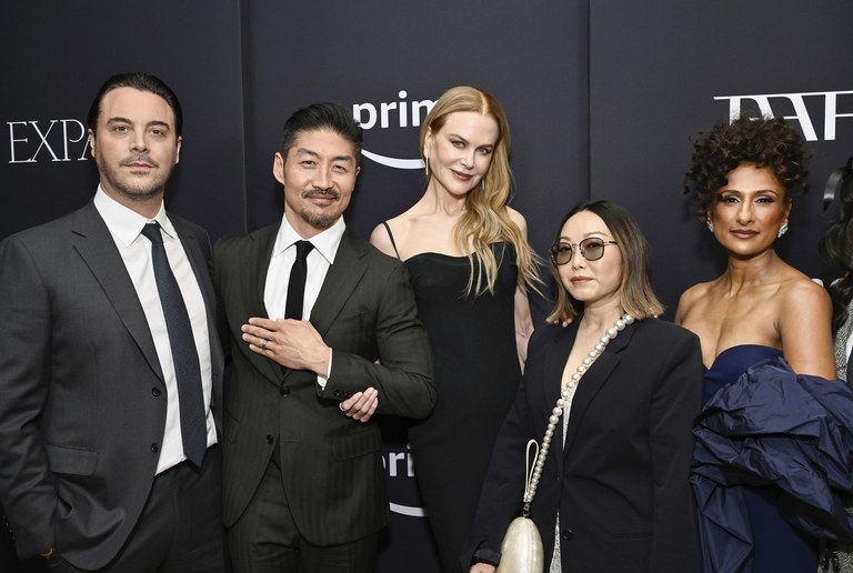 The cast of Amazon Prime’s “Expats,” from left to right, Jack Huston, Brian Tee, Nicole Kidman, Lulu Wang and Sarayu Blue attend the premiere at the Museum of Modern Art Jan. 21, 2024, in New York. (Evan Agostini/Invision via AP)