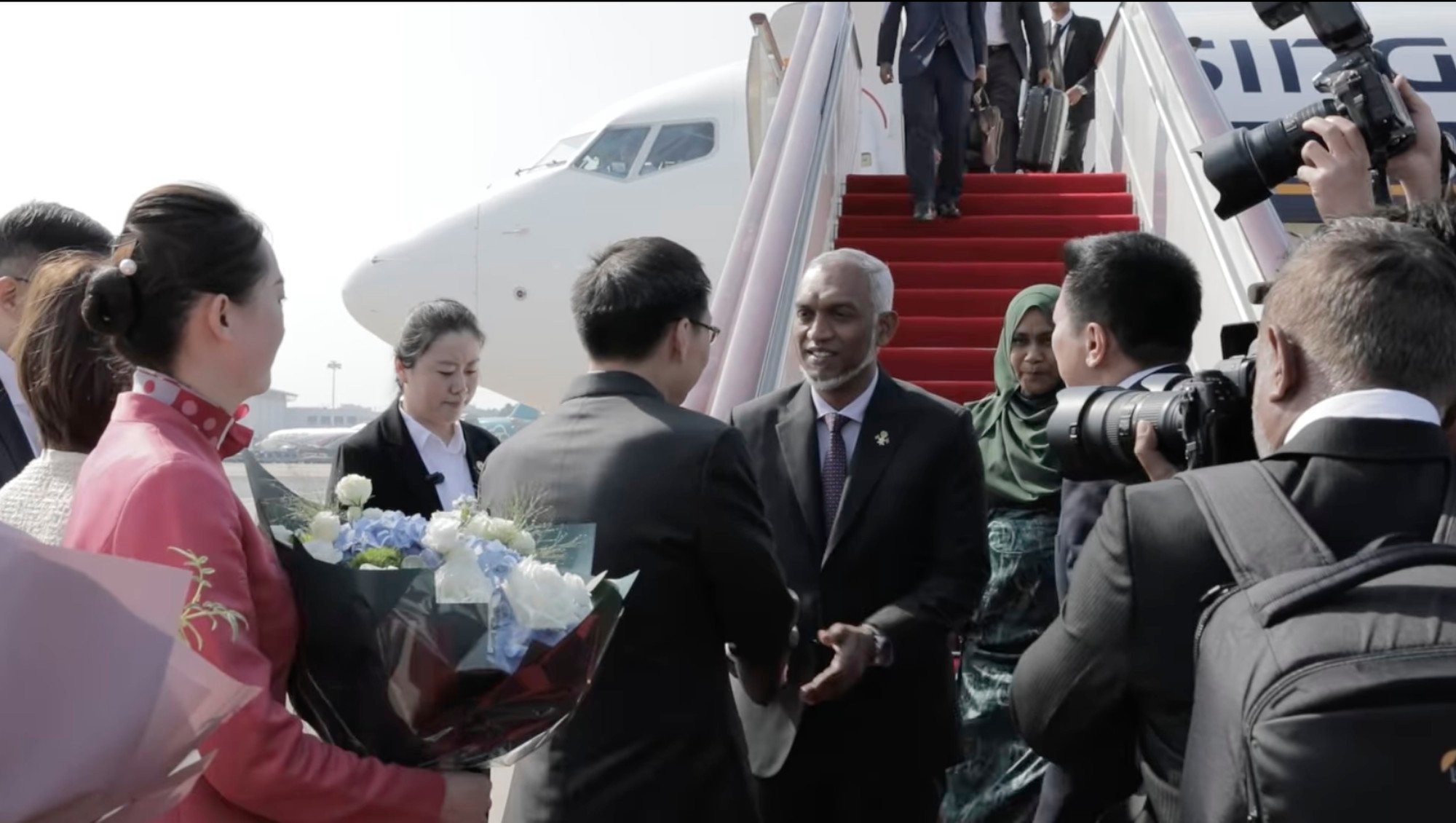 Maldives President Muizzu lands in China on Monday for a state visit until Friday. He is the first state head welcomed by China this year. Photo: Facebook/President’s Office