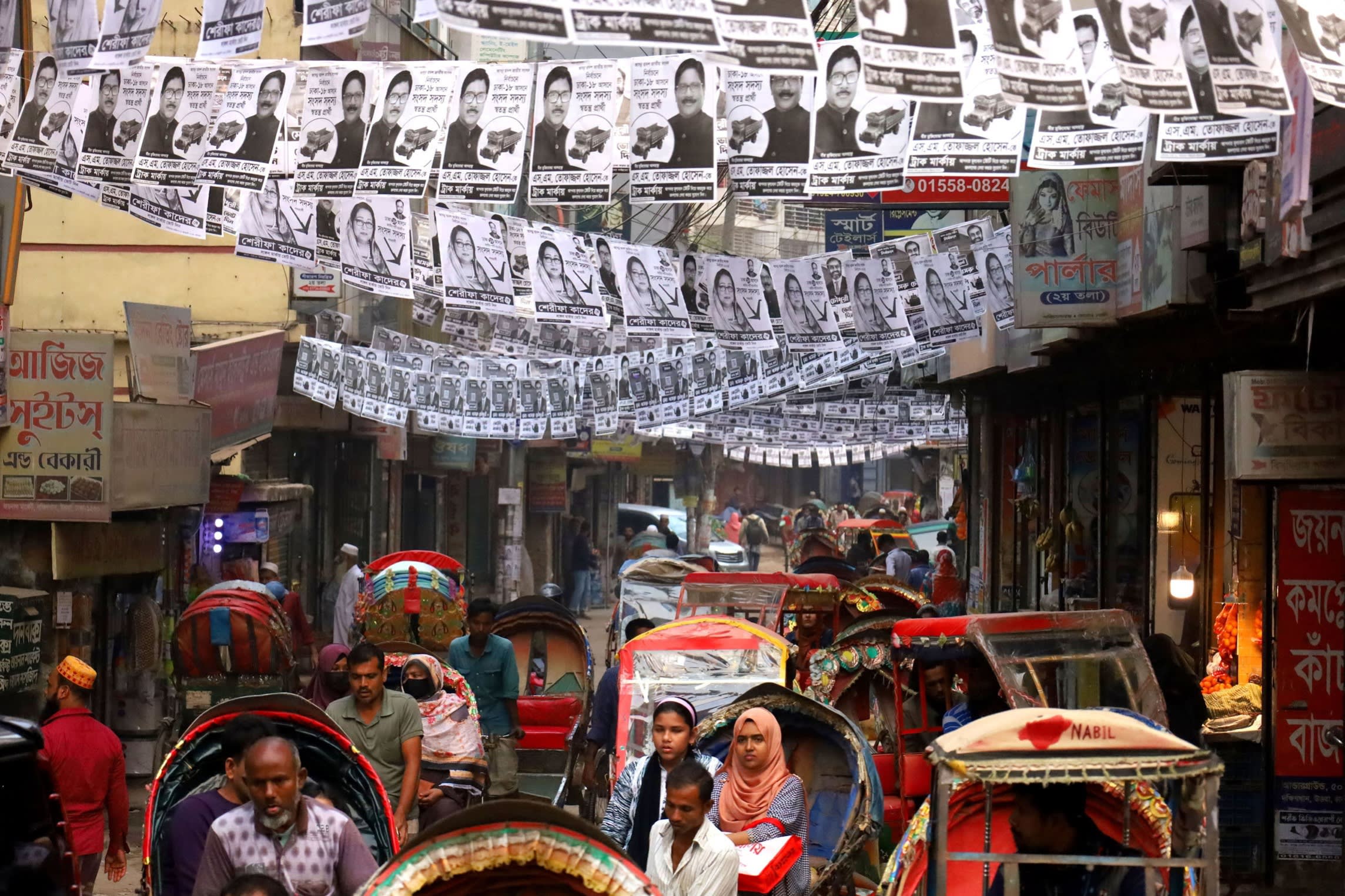 The streets of Dhaka covered with posters for the Bangladeshi national elections