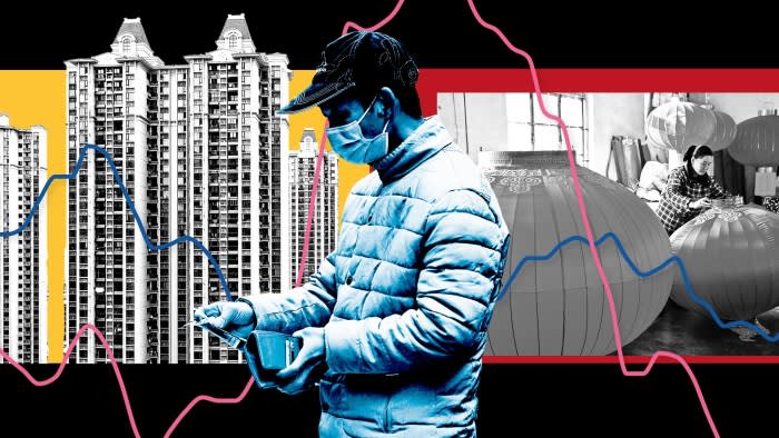 Montage showing man in surgical mask pulling notes from his wallet in front of graphs showing falling prices