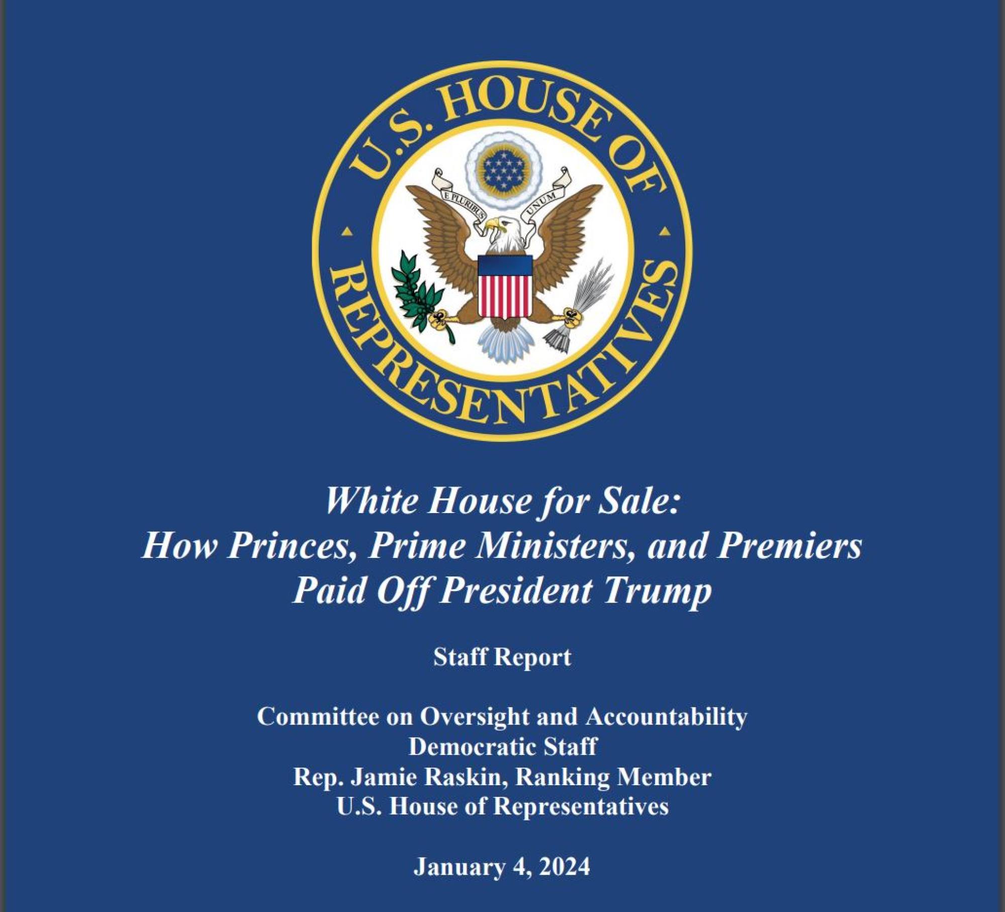 The 156-page report found Donald Trump’s businesses received at least US$7.8 million from foreign governments during his presidency, most of it from China.