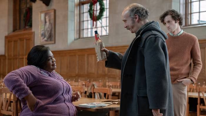 Da’Vine Joy Randolph, Paul Giamatti and Dominic Sessa in ‘The Holdovers’