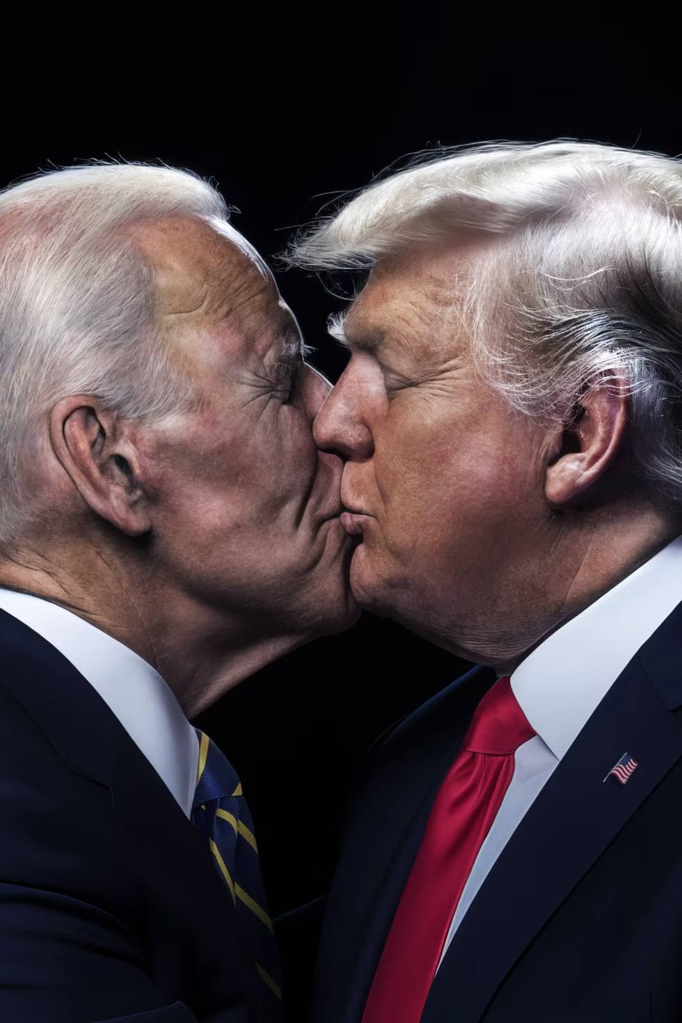 Joe Biden and Donald Trump in an illustration of them kissing