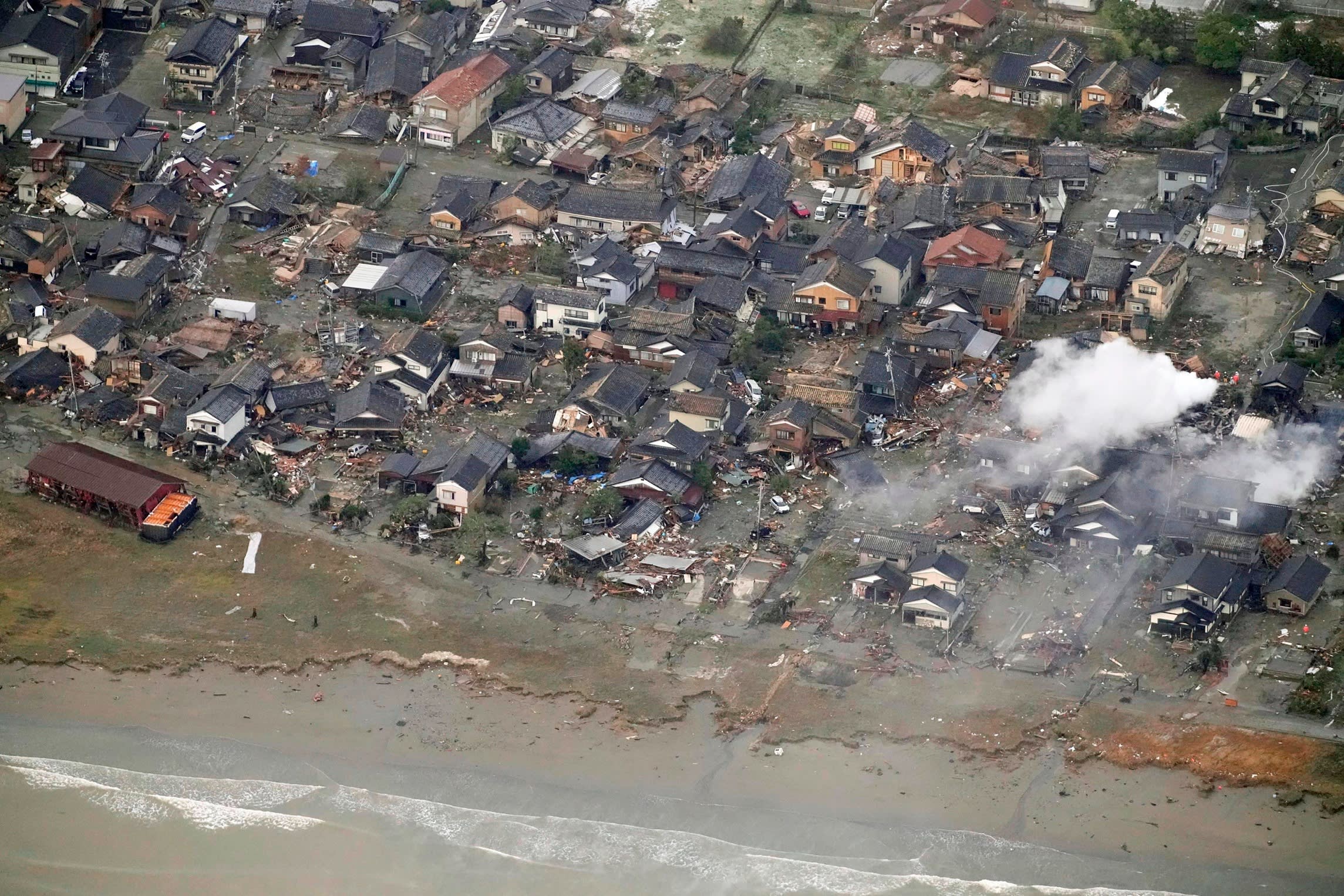 An aerial view of the earthquake-affected coastal area of Suzu, Ishikawa prefecture