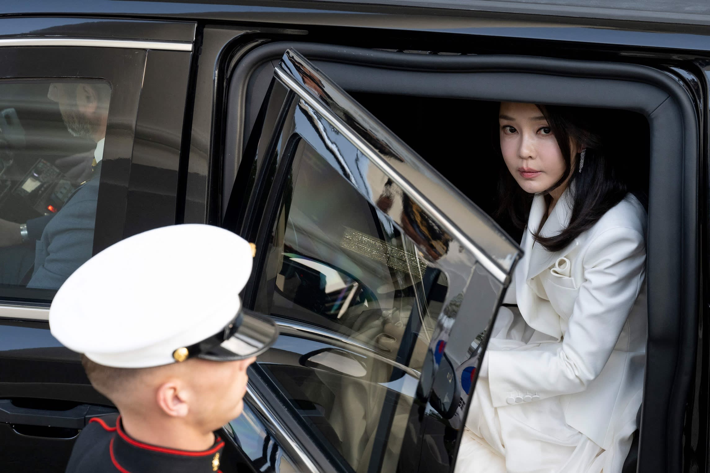 South Korean President Yoon Suk Yeol’s wife Kim Keon Hee arrives at the White House in Washington for a state dinner in April