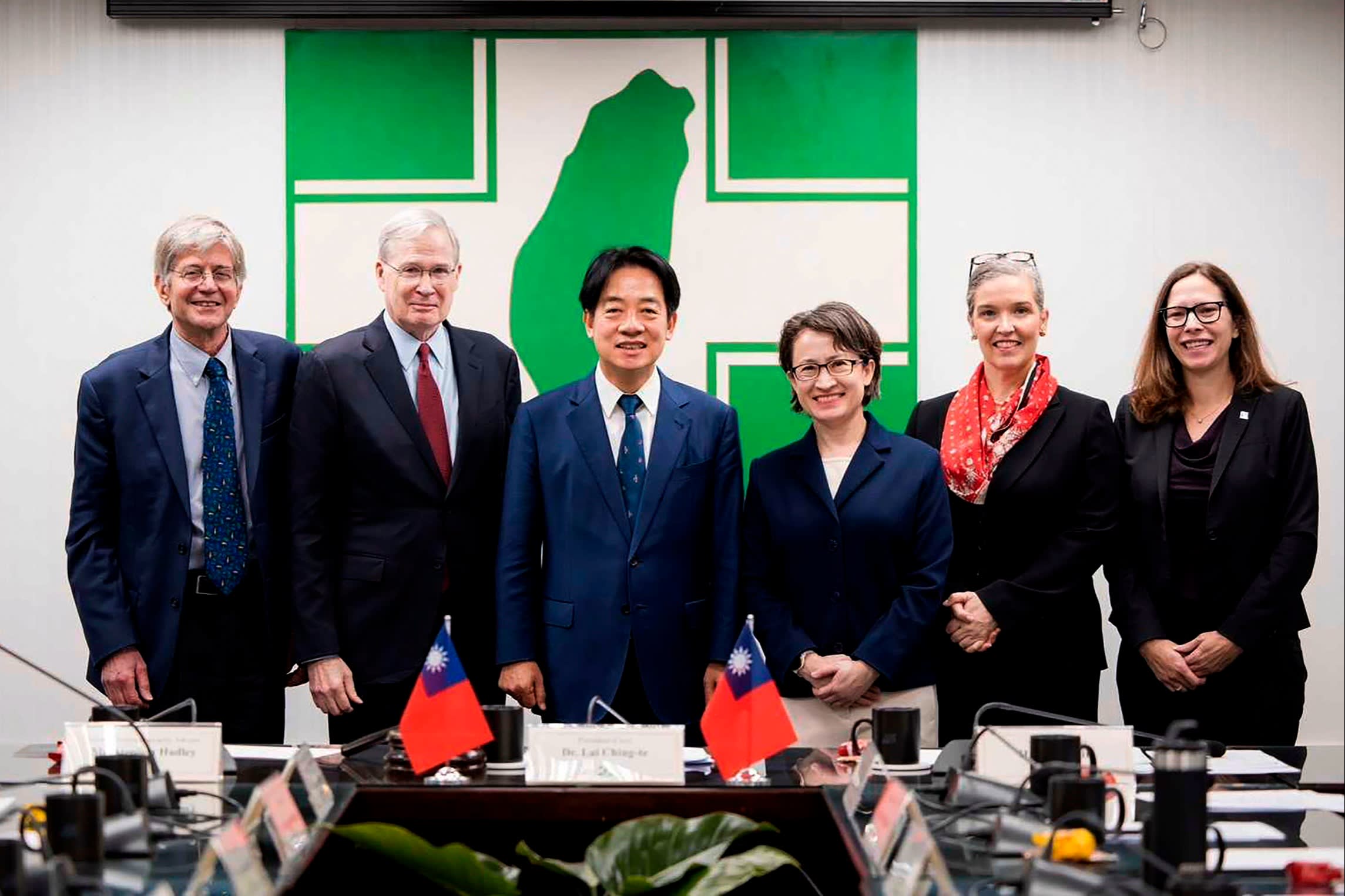 Taiwan’s president-elect Lai Ching-te and vice-president-elect Bi-khim Hsiao meet an unofficial delegation of US officials in Taipei