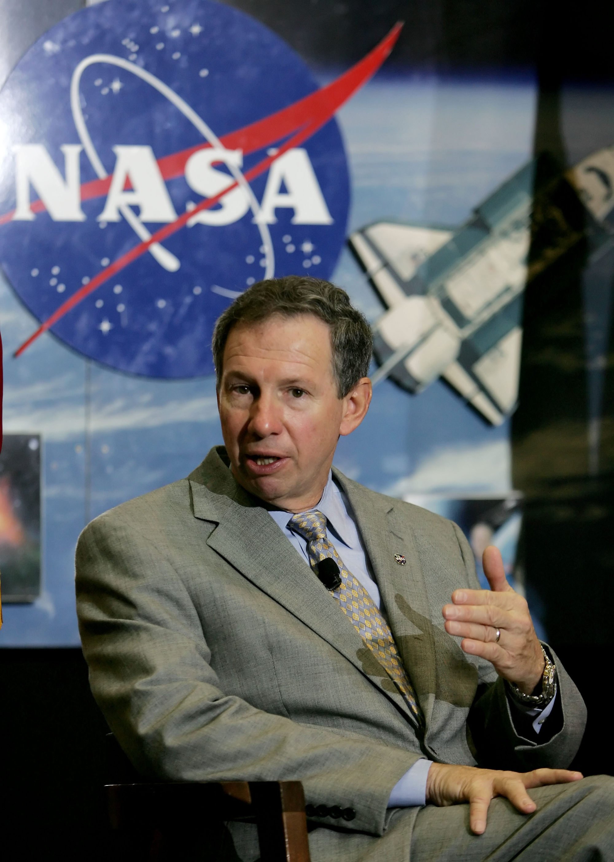 Then-Nasa administrator Michael Griffin answers a question about the space shuttle programme at the Johnson Space Centre in Houston, Texas, in 2005. Photo: AP