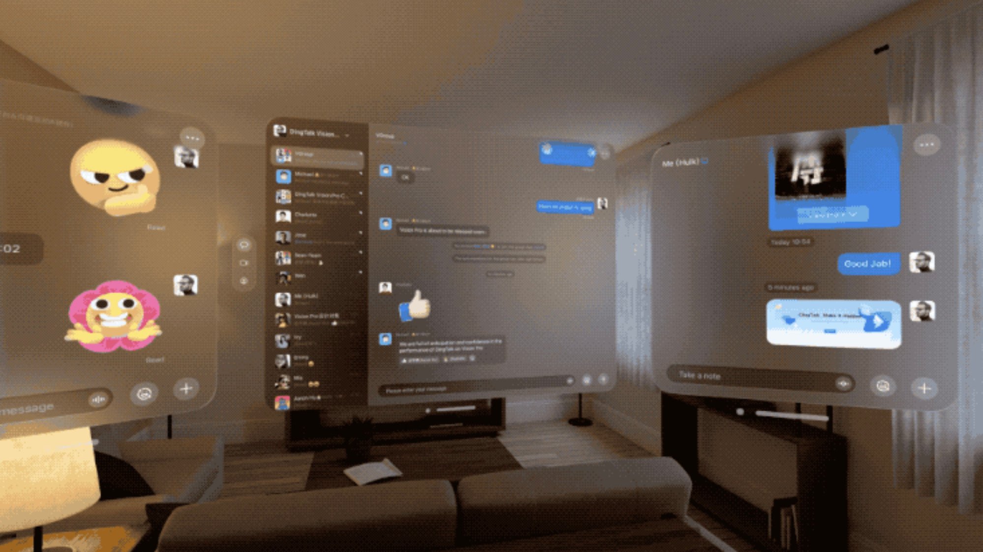 The visionOS version of DingTalk allows users to see multiple windows at the same time. Photo: Handout