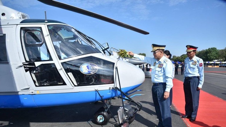 ENG_BUR_AircraftShotDown_02062024.2.jpg A Eurocopter 365 helicopter is commissioned into service during the celebration of the 71st anniversary of Myanmar air force at a base in Meiktila Station on Dec. 15, 2018. (Myanmar military)