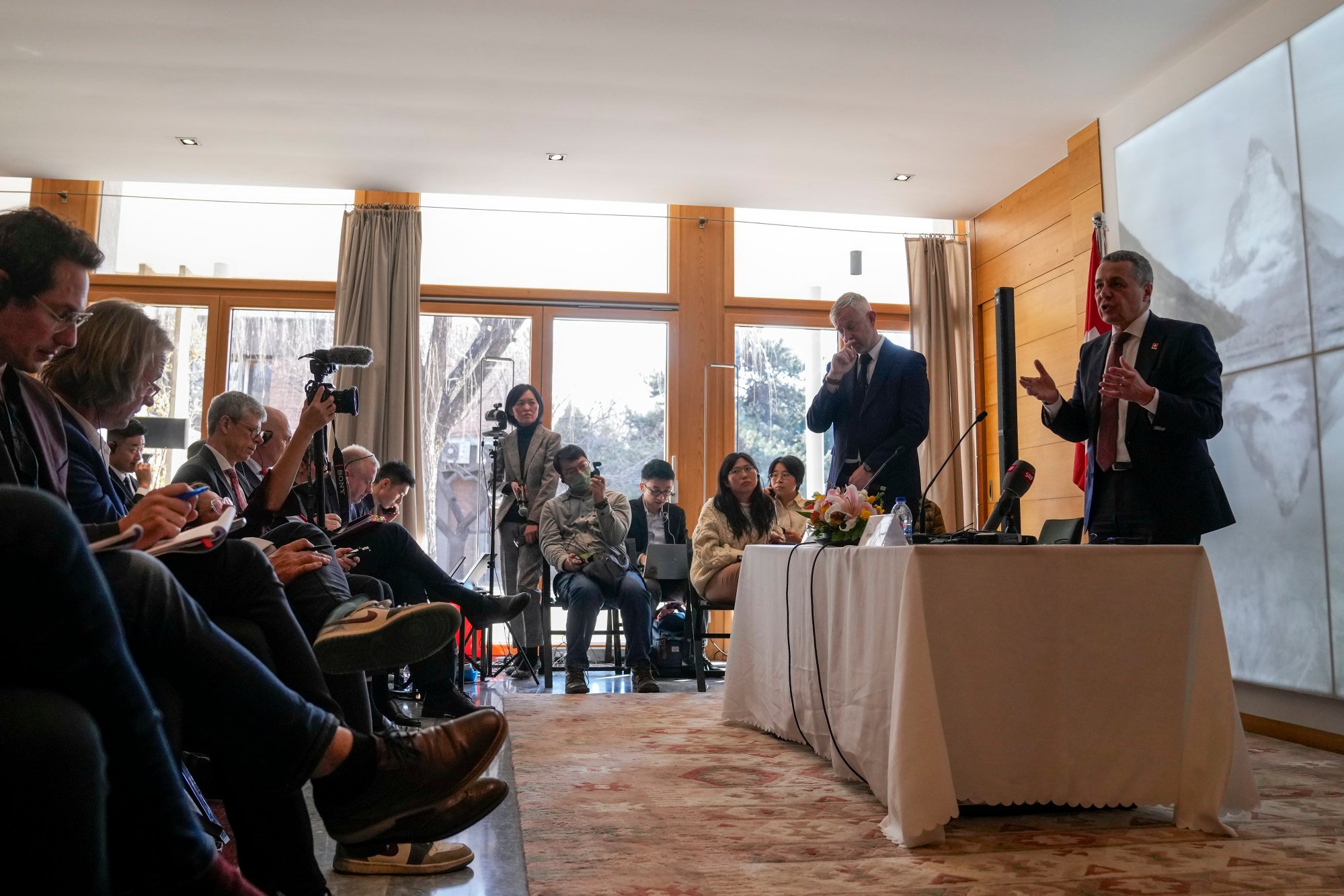Swiss Foreign Minister Ignazio Cassis with reporters in Beijing. The Philippines will be the final stop on his four-nation Asia-Pacific trip. Photo: AP