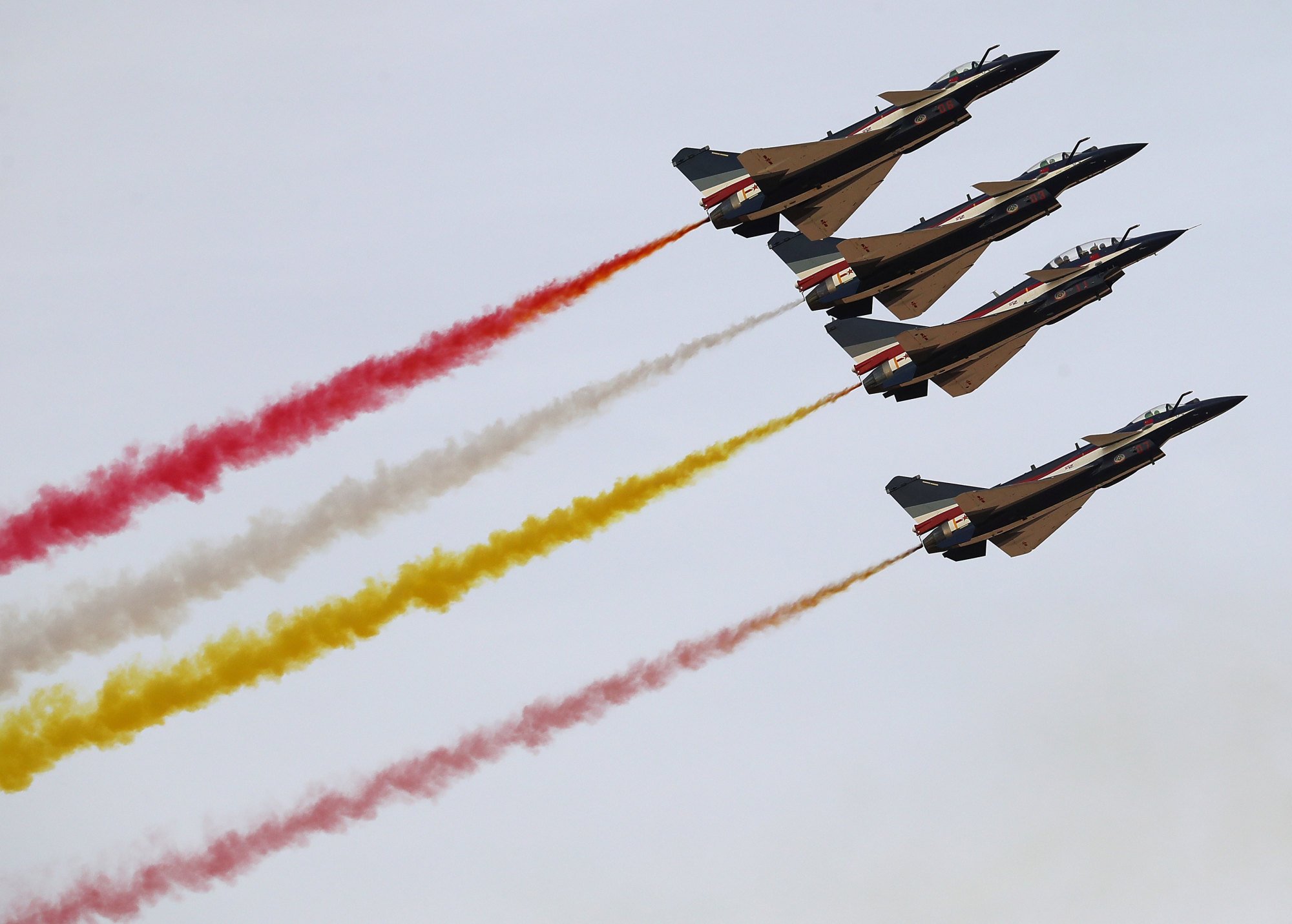 China’s Bayi Aerobatic Team of the Chinese People’s Liberation Army Air Force takes part in an air show during the World Defence Show in Riyadh, Saudi Arabia on Monday. Photo: Xinhua
