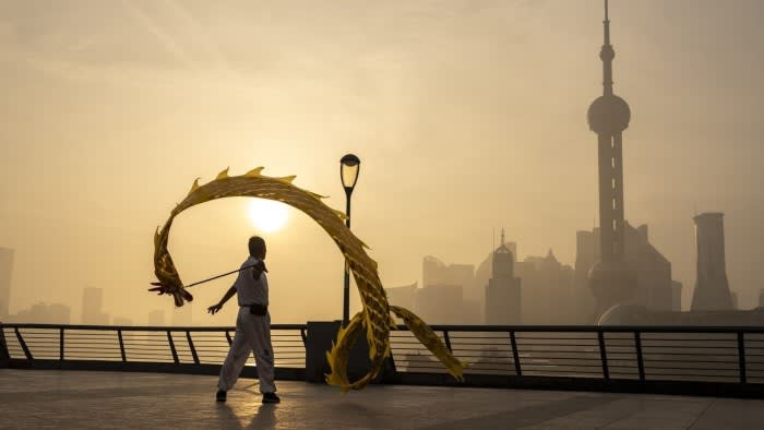 A person flies a dragon kite in Shanghai, China