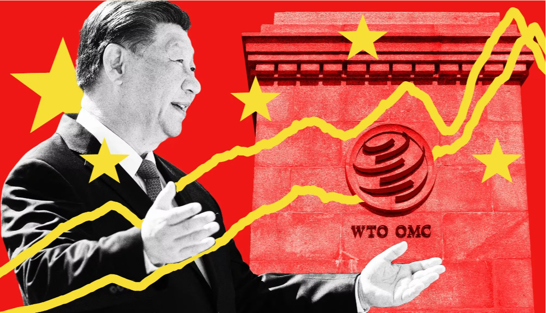 FT montage of Xi Jinping and WTO headquarters