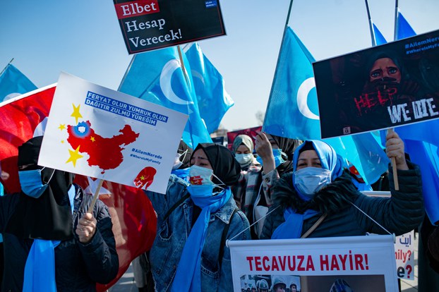 ENG_CHN_TransnationalRepression_02202024.12.jpg Uyghurs demand news about their relatives and express concern about the ratification of an extradition treaty between China and Turkey, during a demonstration in Istanbul, Feb. 26, 2021. (Yasin Akgul/AFP)