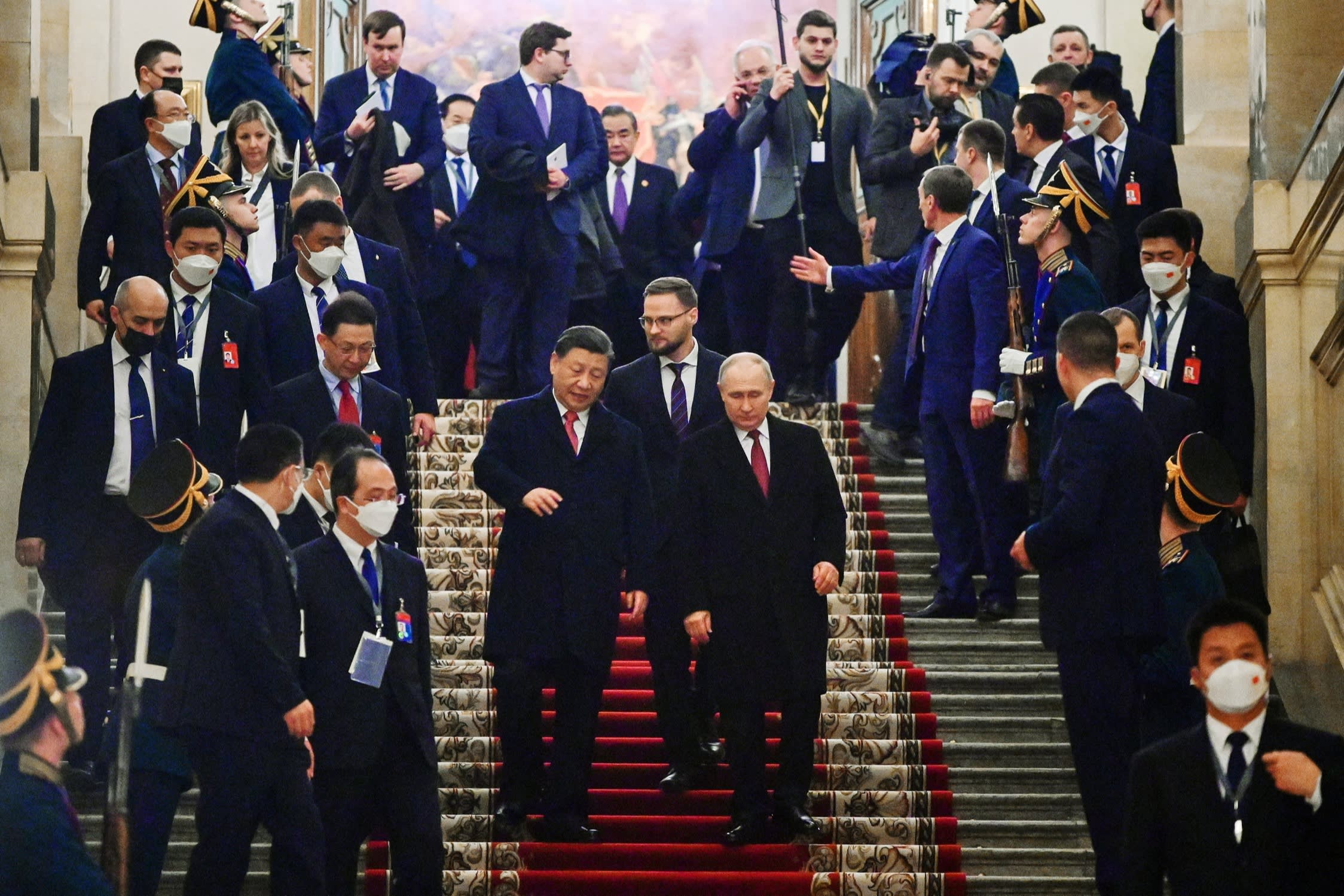 Chinese President Xi Jinping, left, with Russian counterpart Vladimir Putin at the Kremlin in March 2023