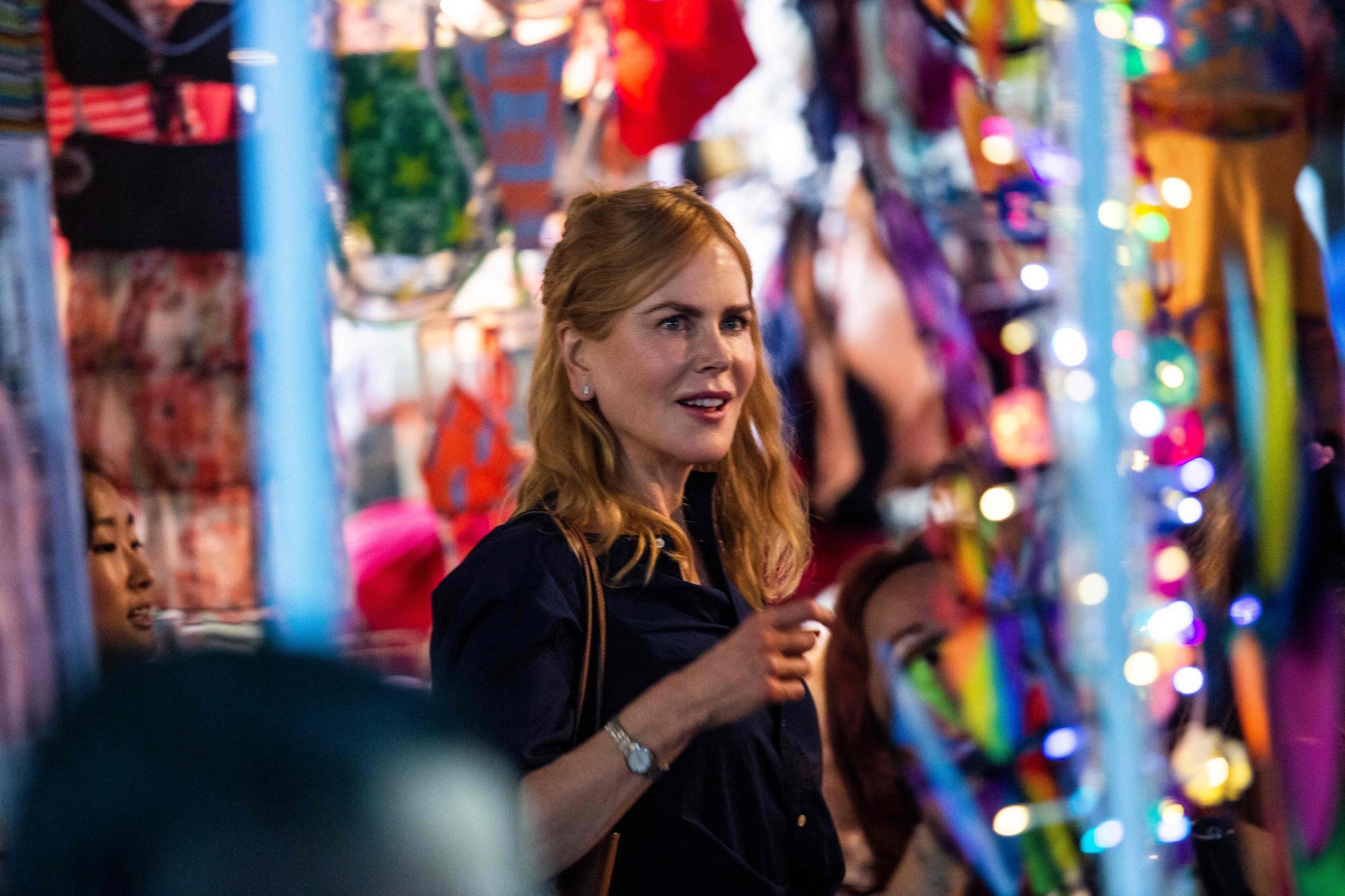 Actress Nicole Kidman films a scene for Expats at a market in Hong Kong on August 23, 2021. Photo: AFP