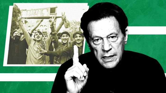 Imran Khan, foreground. PTI supporters in background