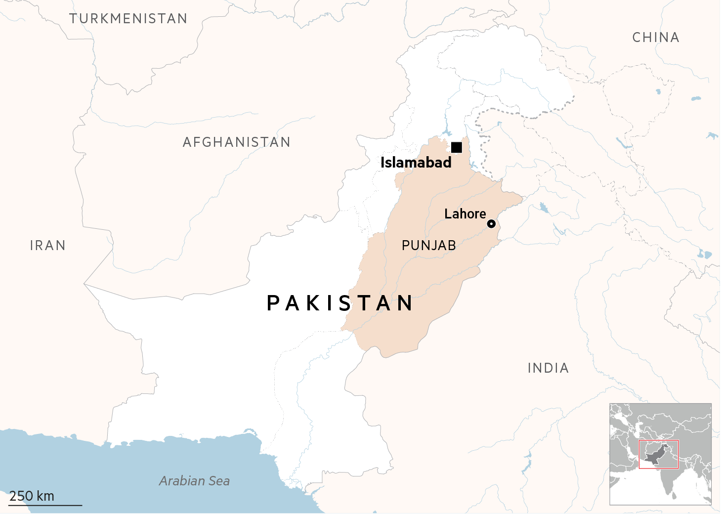 Map of Punjab province in Pakistan
