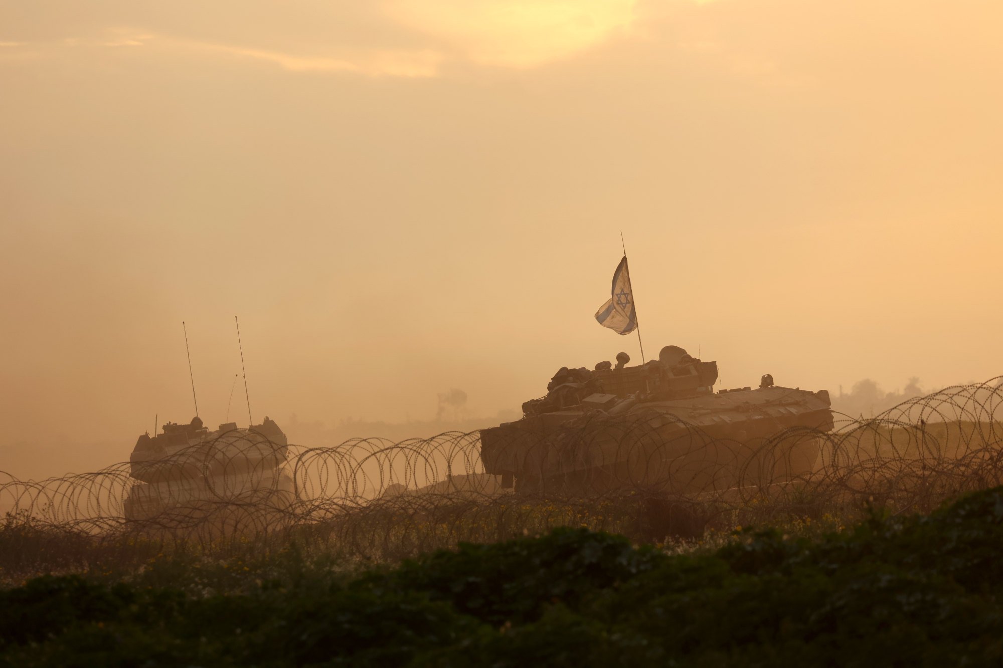 Israeli tanks near the border with Gaza Strip, in southern Israel. Photo: Xinhua