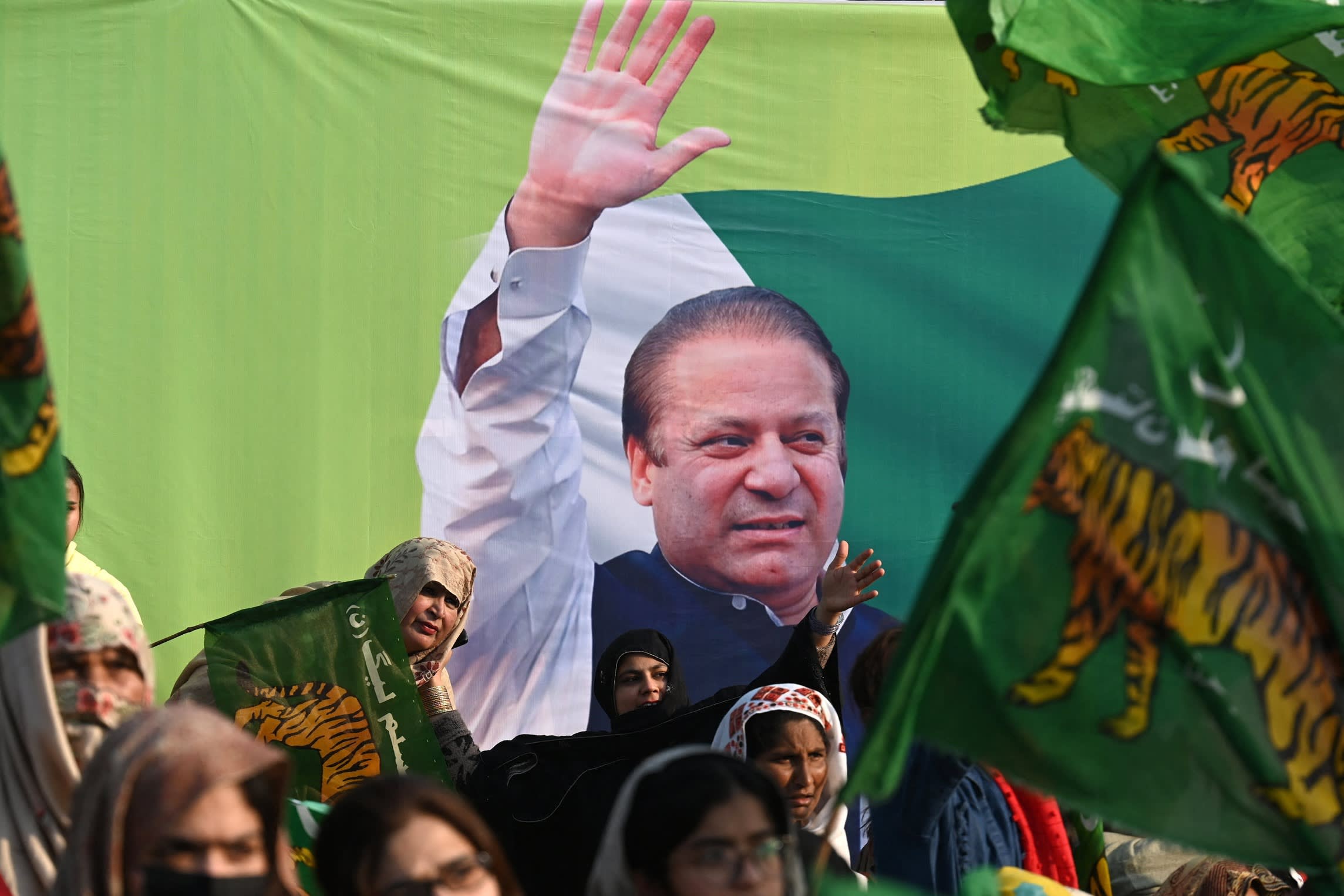 Nawaz Sharif. the former prime minister, speaks at a rally on Tuesday