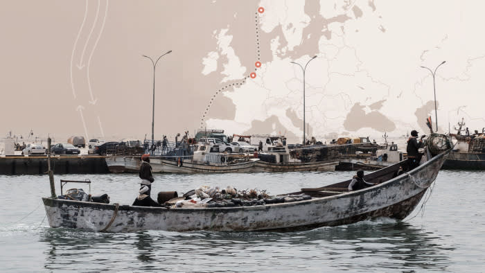 A photo of a small fishing boat in the waters of Nouadhibou, Mauritania’s second largest city