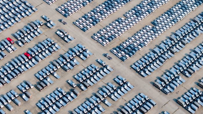 Cars parked at auto plant in Qingdao area of Shandong Free Trade Zone