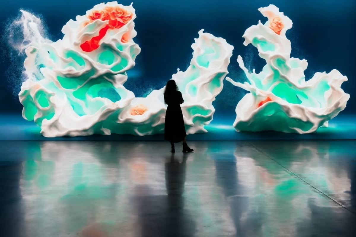 A visitor looks at an artwork using AI