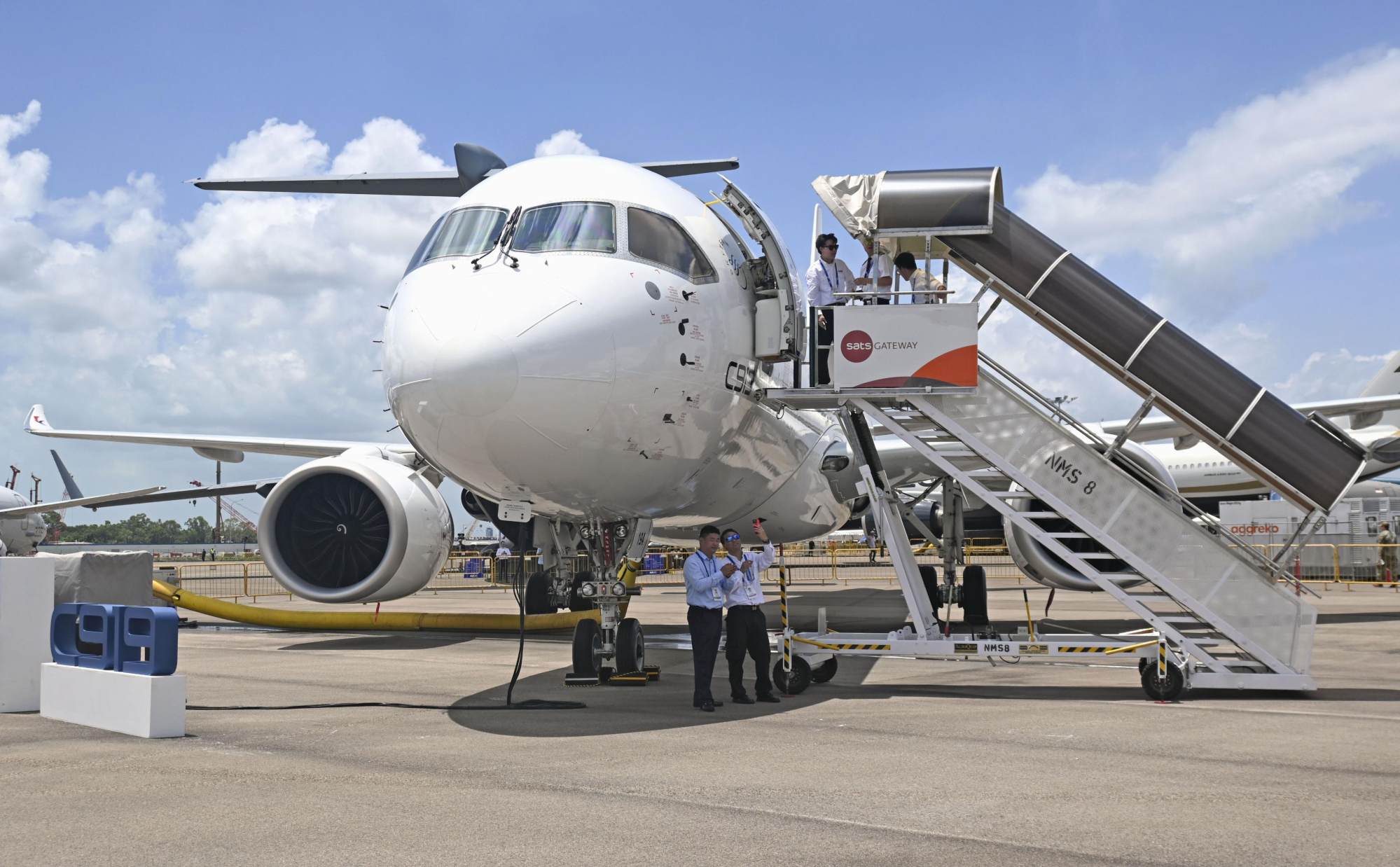 The C919 is on display at Singapore Airshow on February 20. Photo: Kyodo