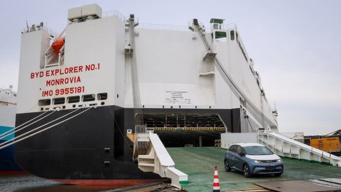 Electric vehicles of Chinese car manufacturer BYD head off the ship BYD Explorer No 1 at the port of Bremerhaven, Germany