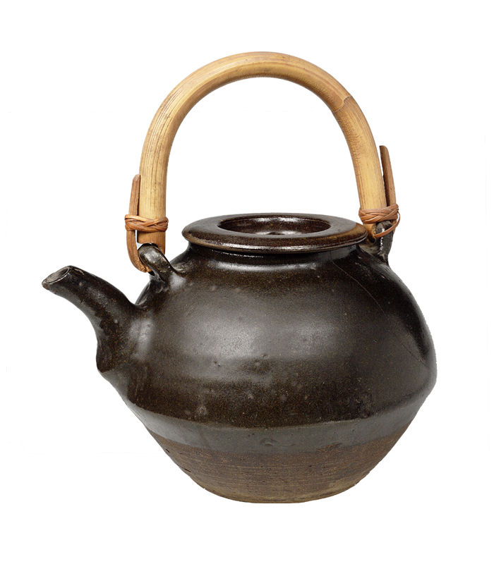 Teapot with tenmoku glaze and bamboo handle, unknown maker, Japan, 1934 