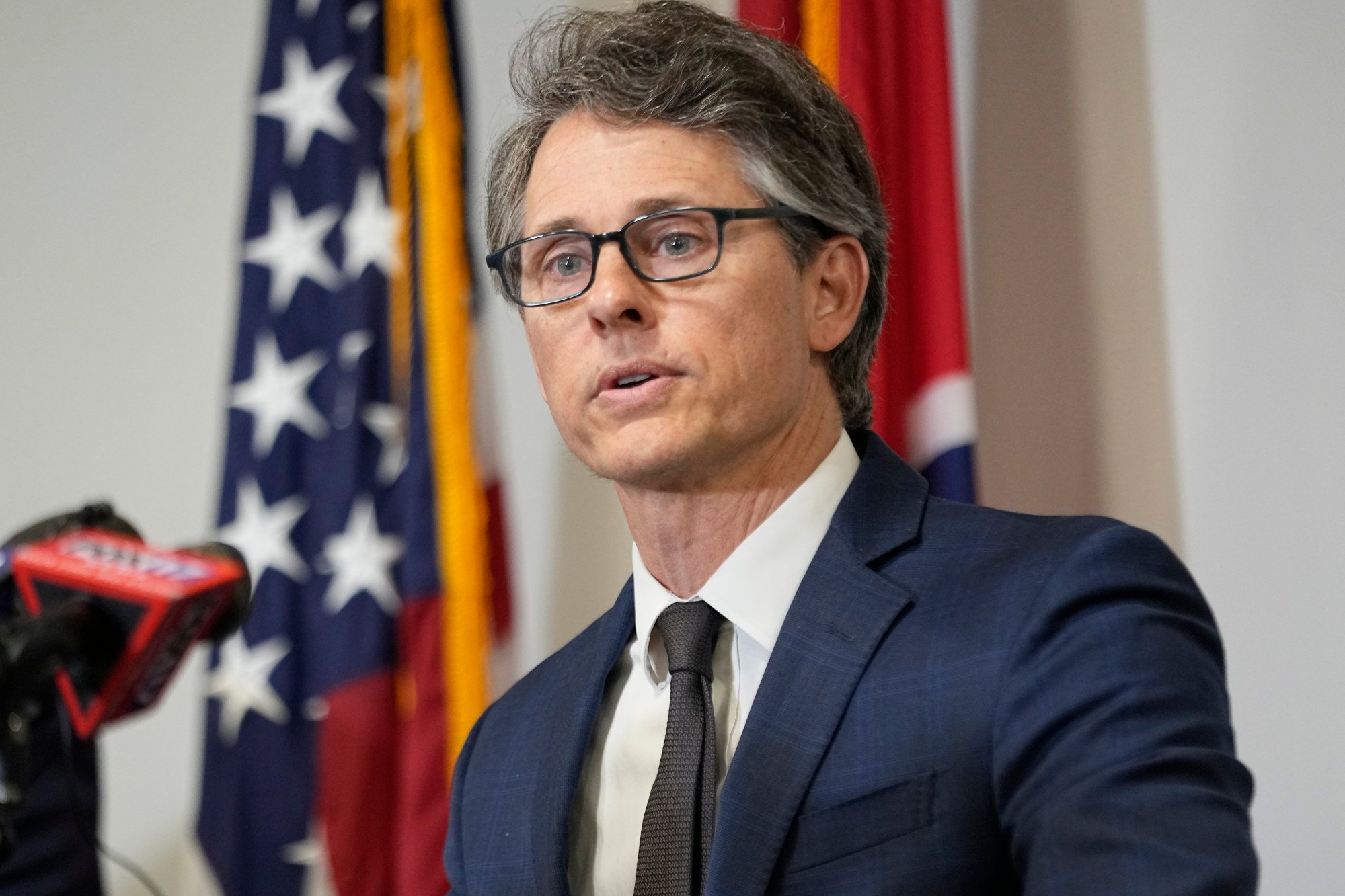US Attorney for the Middle District of Tennessee Henry C. Leventis speaks during a news conference in Nashville announcing the arrest and indictment of US Army Intelligence Analyst Korbein Schultz for conspiracy to obtain and disclose defence information. Photo: AP