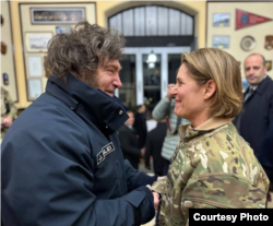 Argentina’s President Javier Milei greets visiting U.S. Southern Command chief General Laura Richardson on April 4, 2024, at the Argentine naval base in Ushuaia. (U.S. Embassy, Argentina)