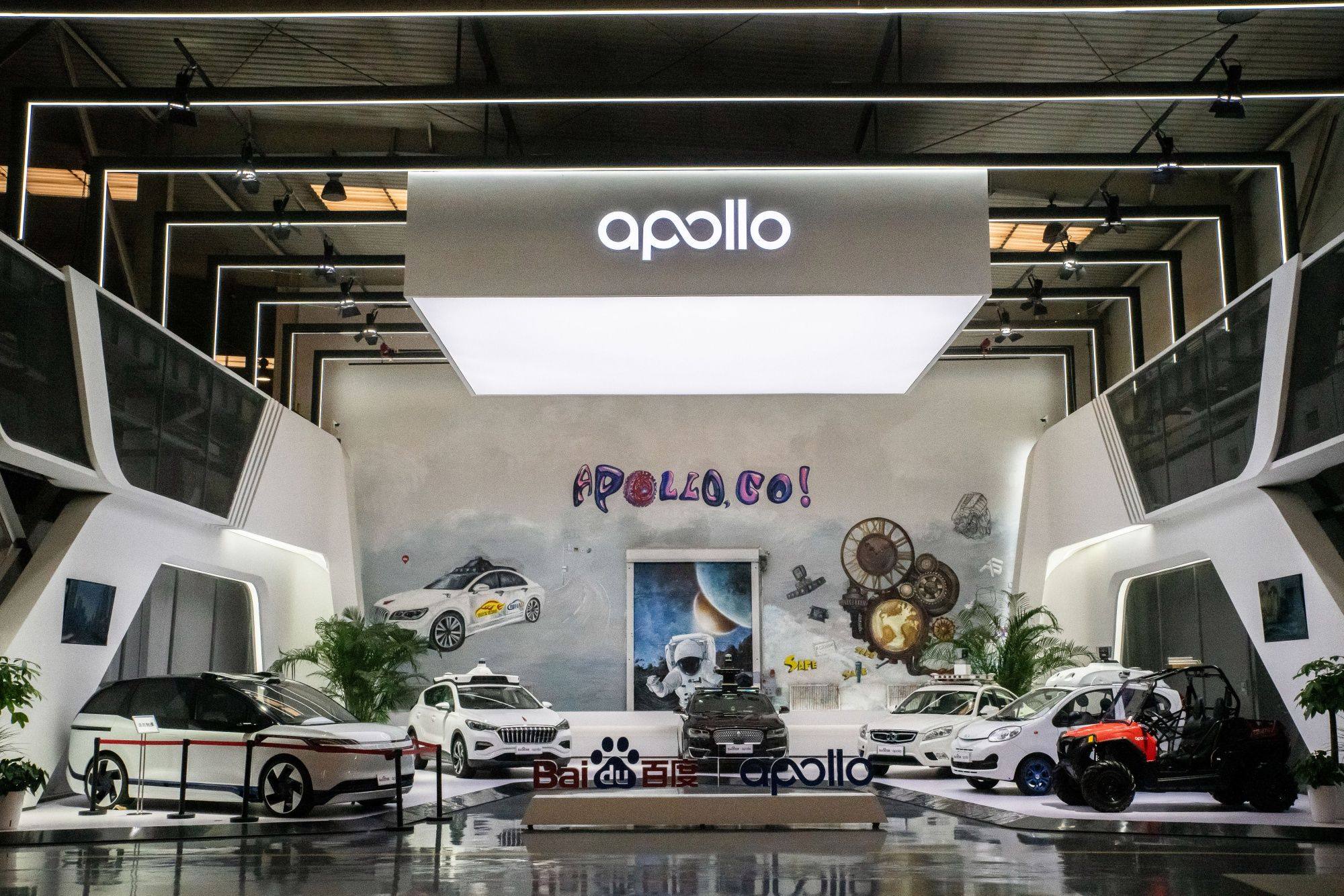 Prototypes of vehicles equipped with Baidu’s Apollo autonomous-driving platform, seen at the company’s Apollo Park in Beijing, China. Photo: Bloomberg