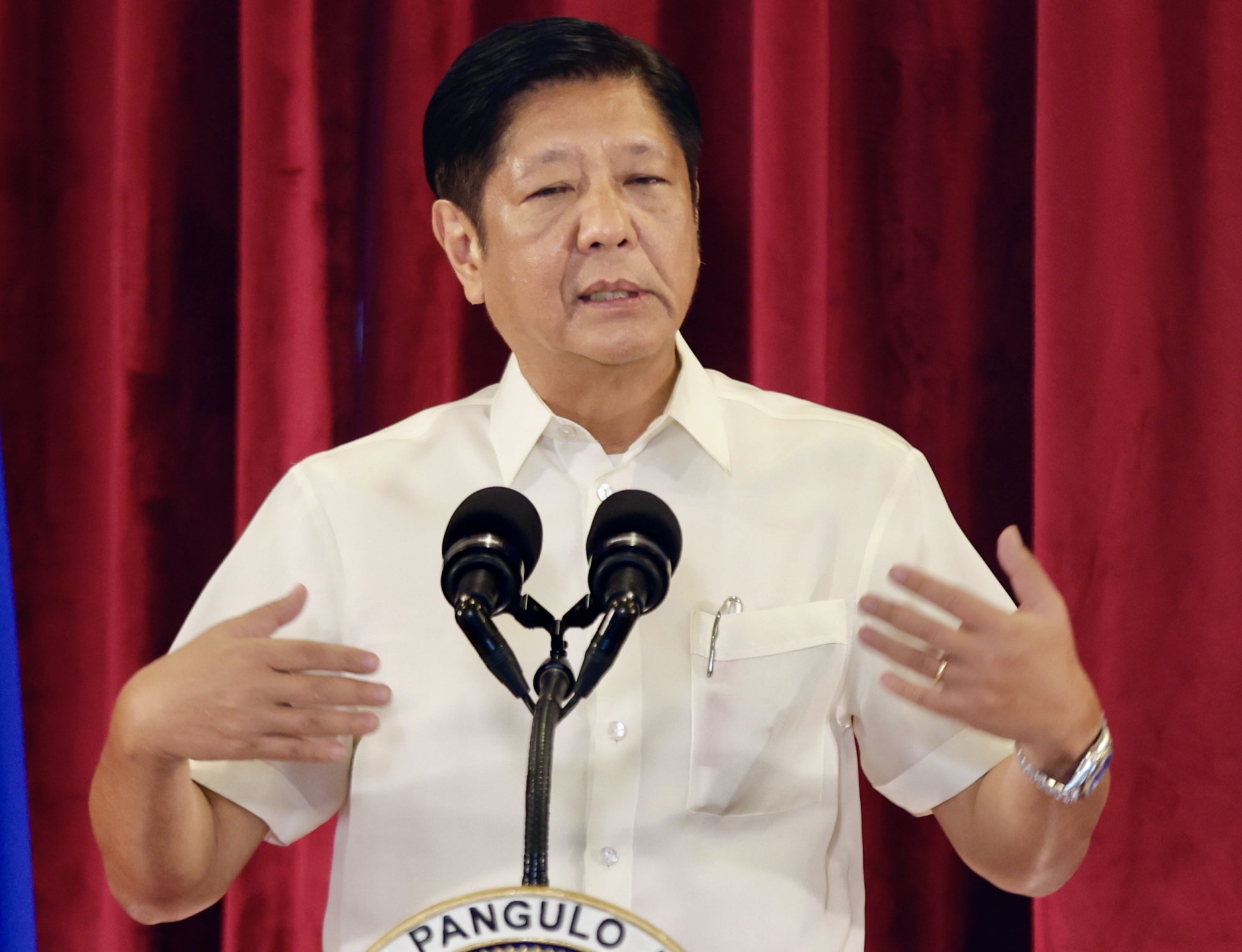 Ferdinand Marcos Jnr speaks in Manila on Wednesday before flying to Washington for a meeting with Joe Biden and Fumio Kishida. Photo: EPA-EFE